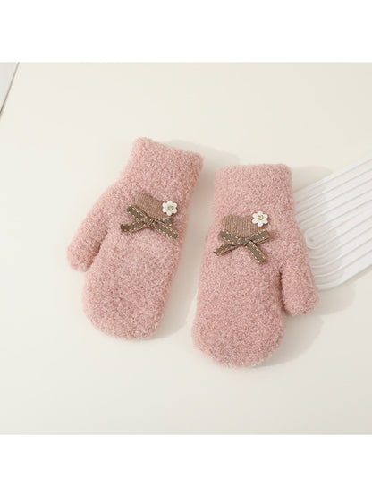 Gloving - Bow Accent Fuzzy Knit Winter Mittens