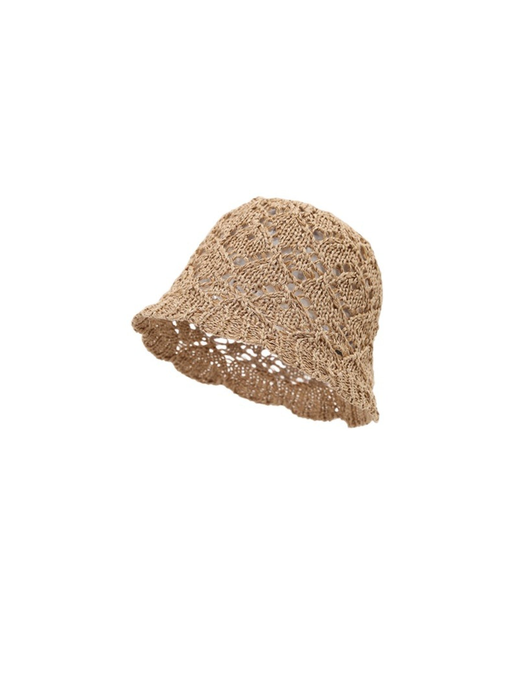 Haila bucket hat displayed on a stand highlighting scallop edge detail