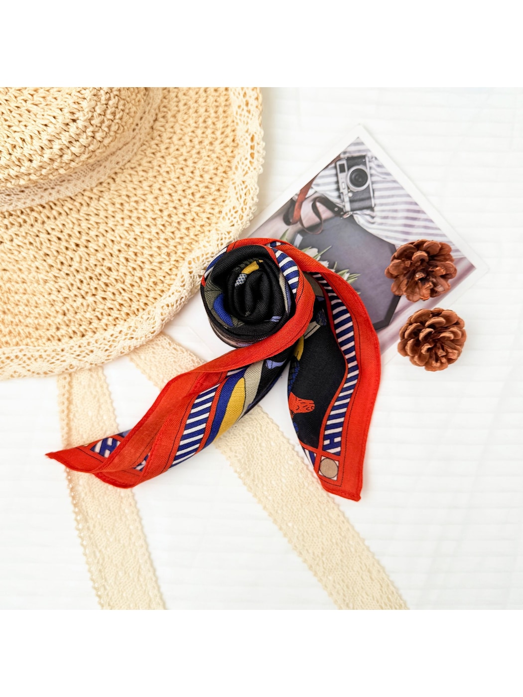 Scarvii - Striped Edge Horse Pattern Square Scarf