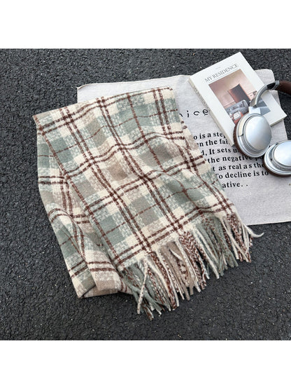 Scarvii - Vintage Plaid Fringe Winter Scarf