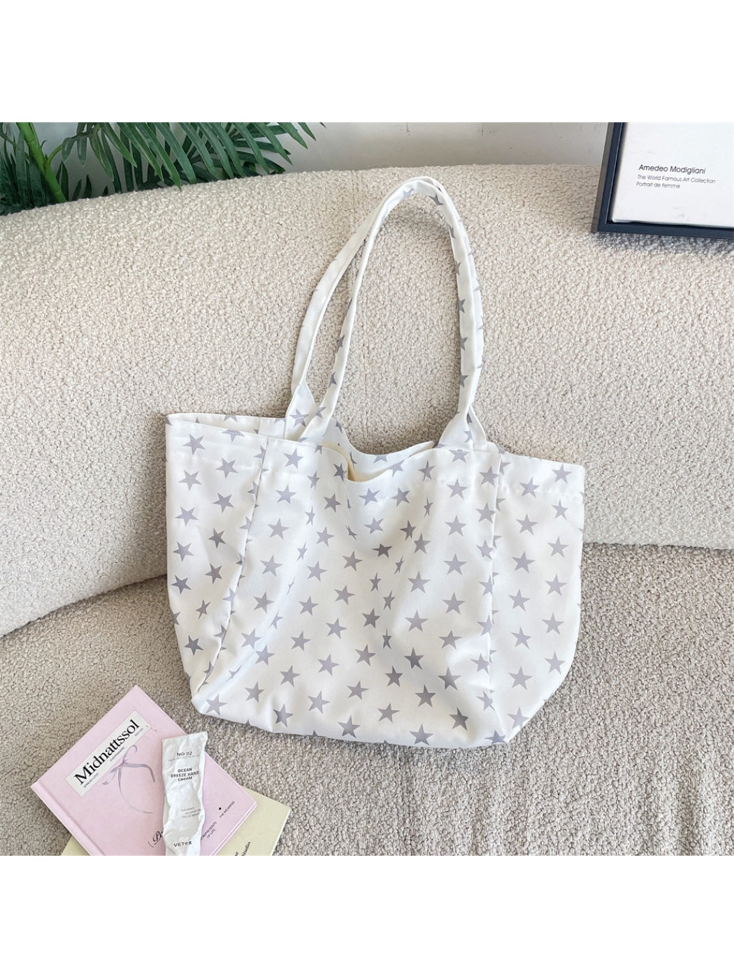 Side view of Cosbai Soft Star Print Shoulder Bag showing strap detail