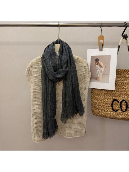 Scarvii - Solid Color Pleated Design Long Scarf