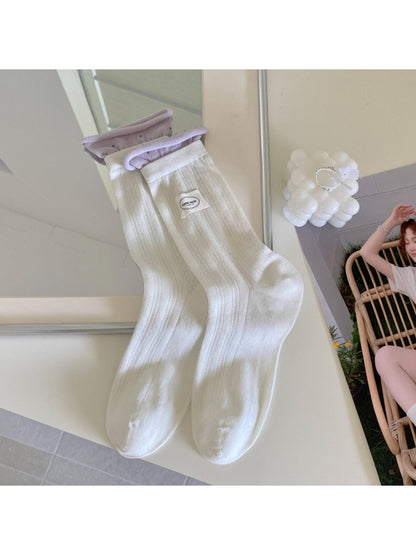Rufia - Sweet Floral Bow Ruffle Openwork Crew Socks
