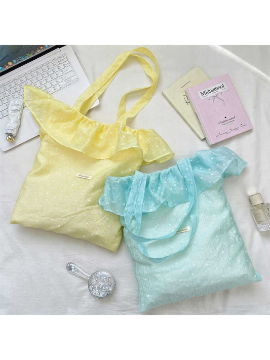 Cosbai Light Dot Ruffle Tote Bag front view with ruffle detail and light dot pattern