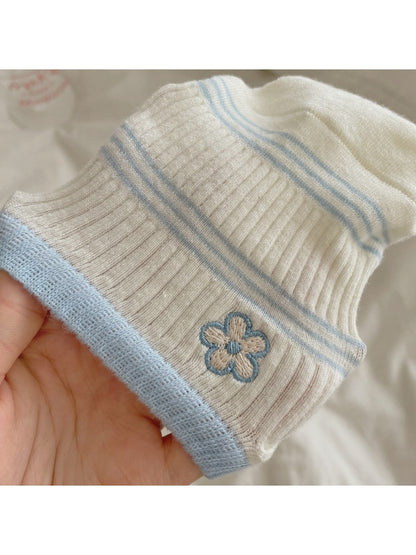 Rufia - Flower Embroidery Striped Low Ankle Socks