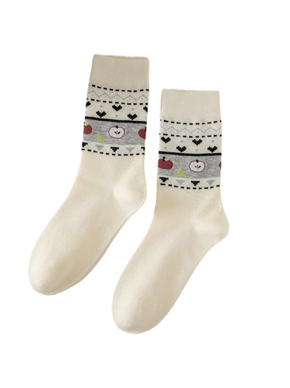 Rufia - Vintage Mid-Calf Socks with Cartoon Patterns for Women