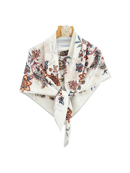 Scarvii - Floral Print Classic Styling Square Scarf