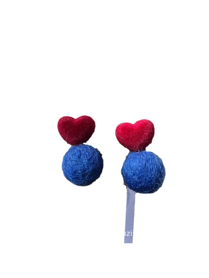 Earwish - Fuzzy Heart Drop Earrings