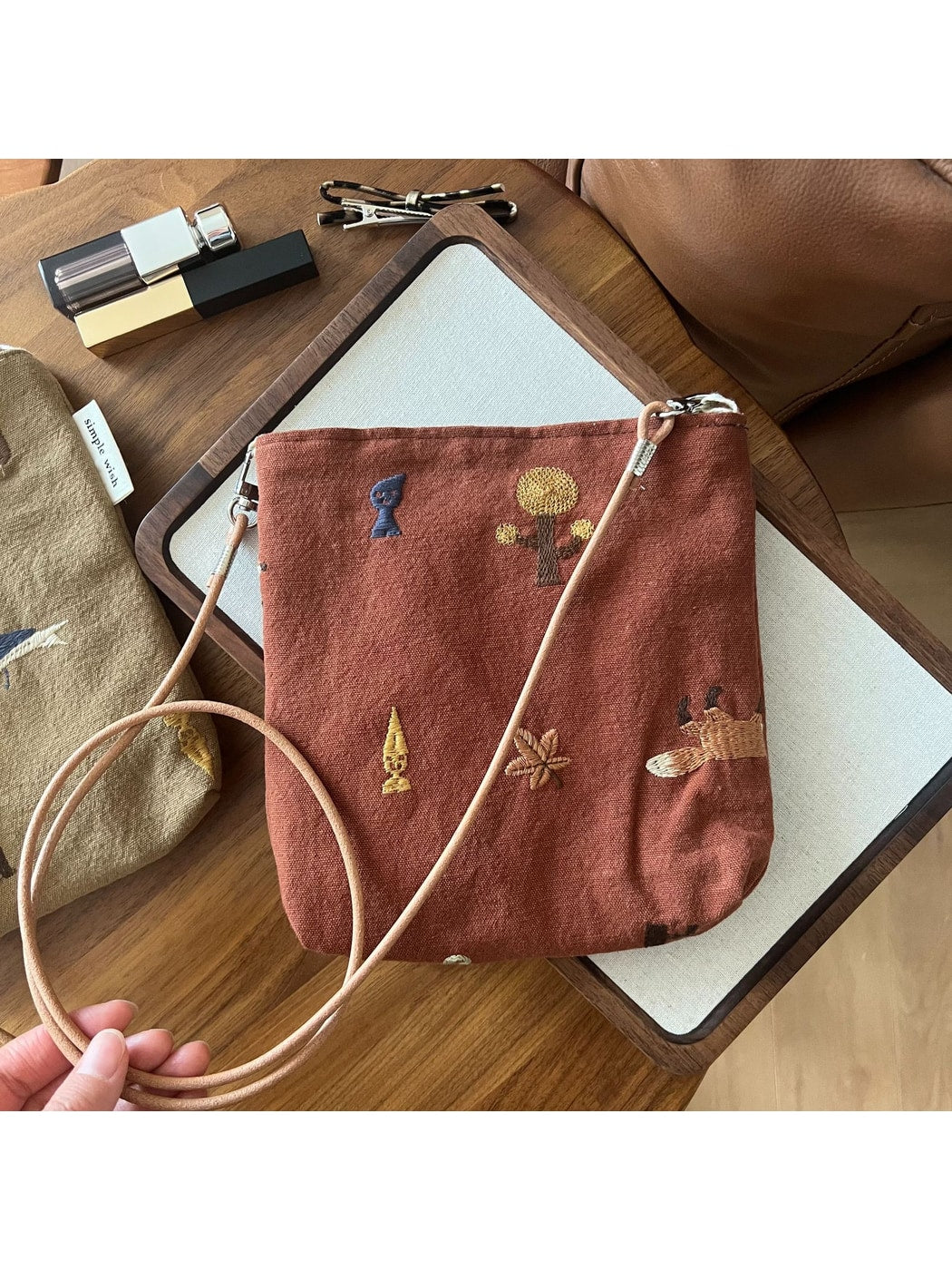 Cosbai - Vertical Square Embroidered Crossbody Bag