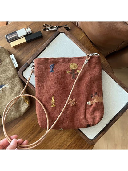 Cosbai - Vertical Square Embroidered Crossbody Bag