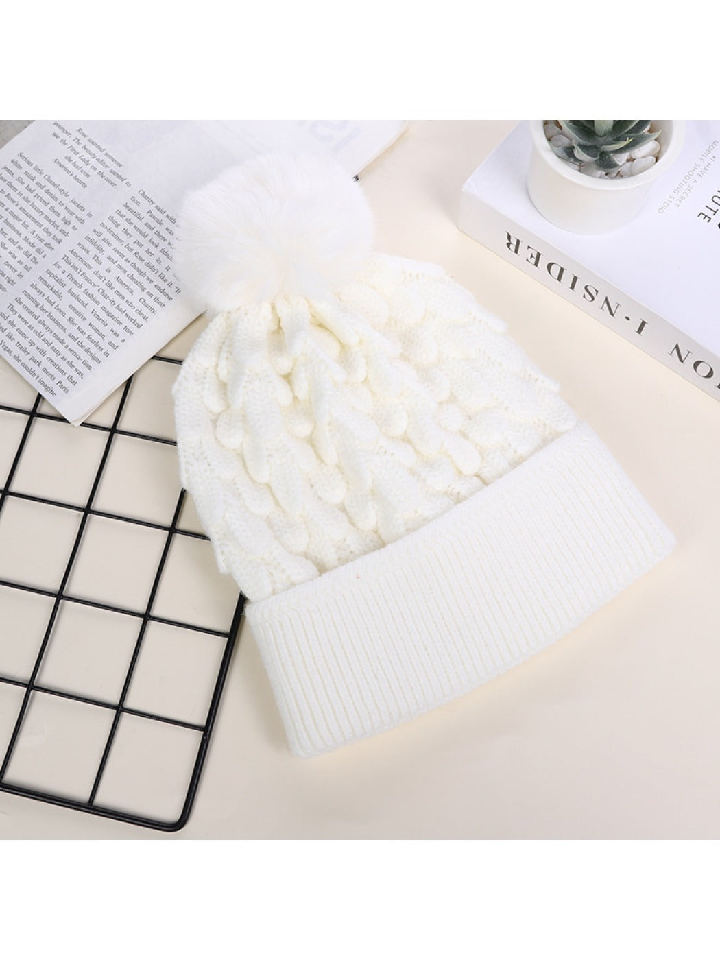 Haila - Unisex Knitted Beanie with Plush Pompom