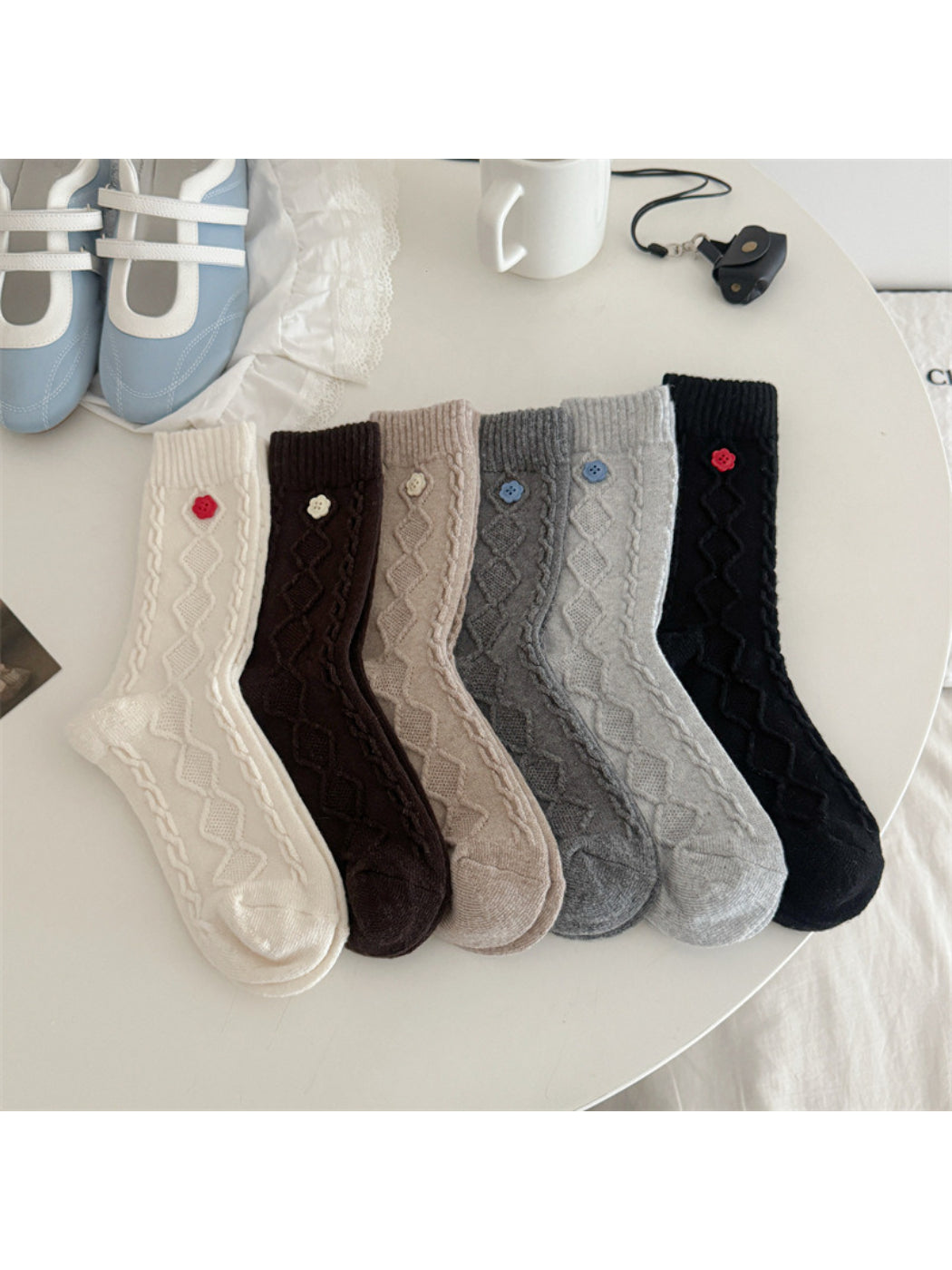 Rufia – Button Detail Textured Socks