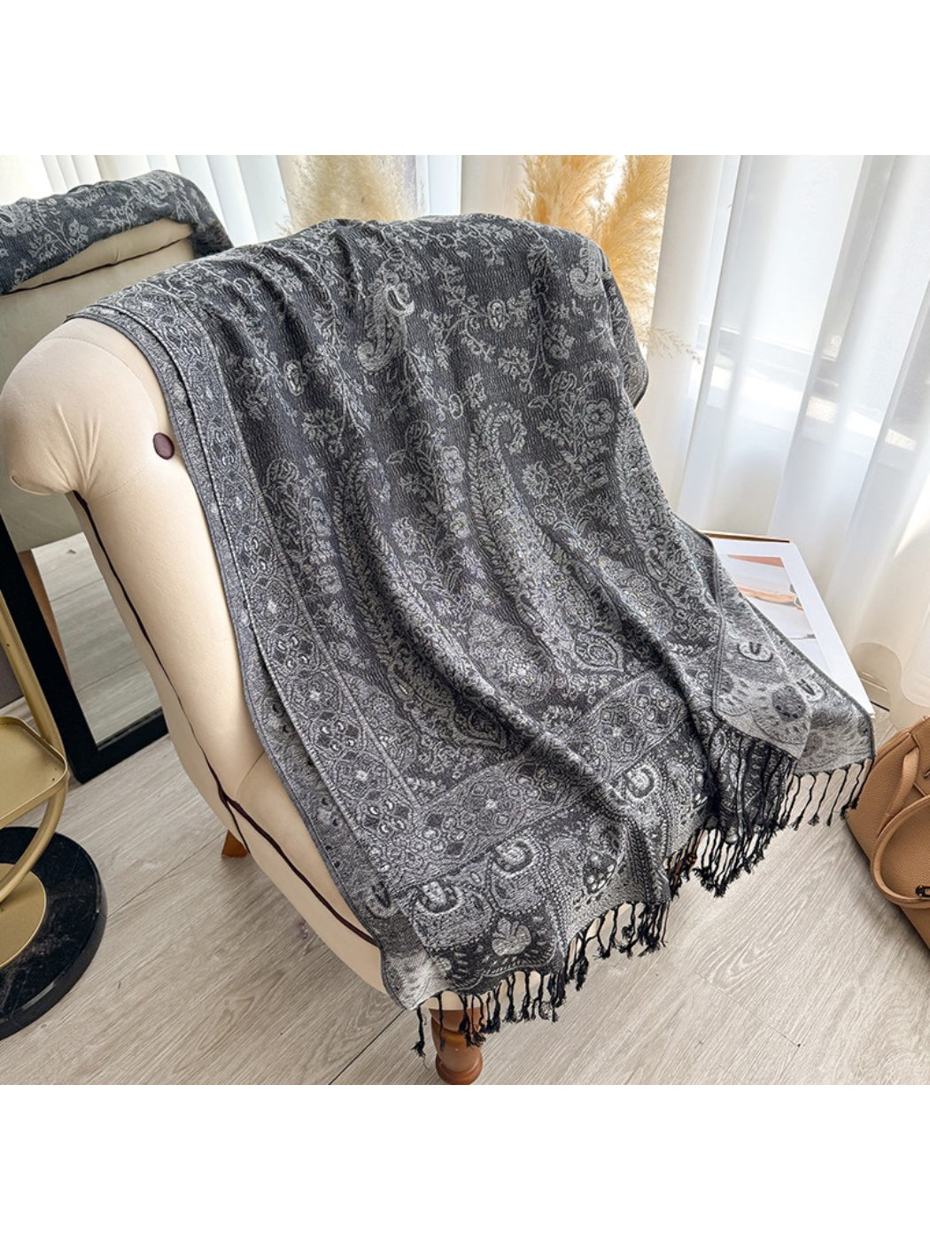 Scarvii - Oversized Paisley Fringe Scarf Shawl