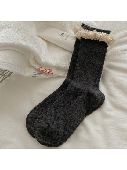 Rufia - Cute Plush Lace Trim Mid-Calf Socks
