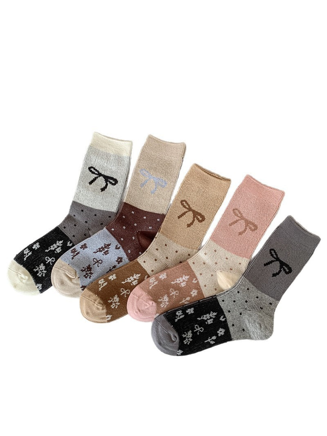 Rufia - Ribbon Motif Colorblock Crew Socks
