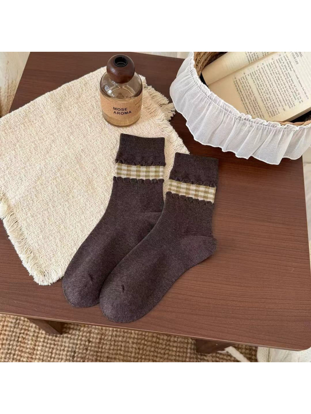 Rufia - Patterned Ribbed Cuff Crew Socks