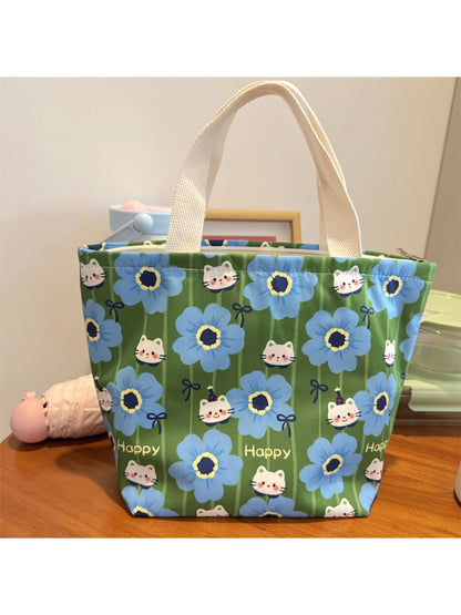 Cosbai - Cartoon Floral Printed Zippered Lunch Bag