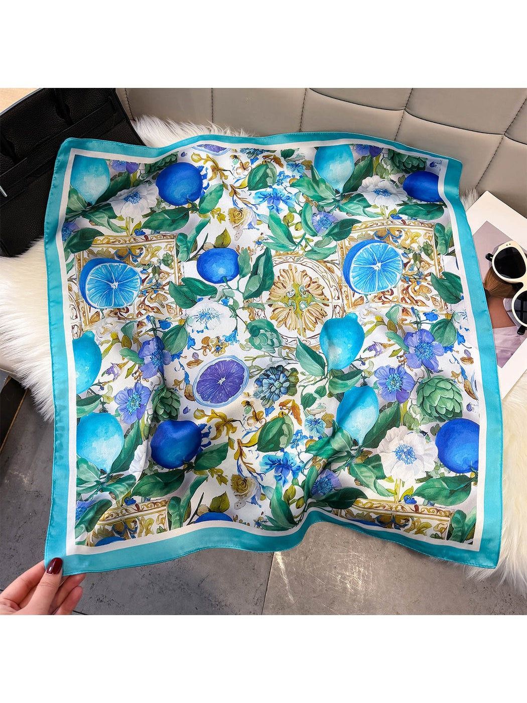 Scarvii Botanical Citrus Print Commuter Square Scarf product image