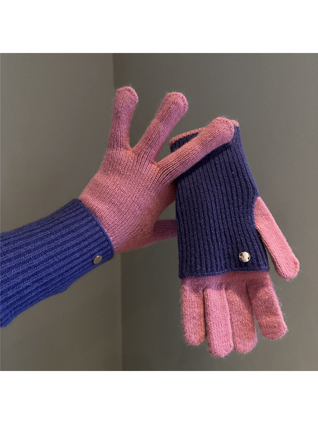 Gloving - Colorblock Ribbed Knit Winter Gloves