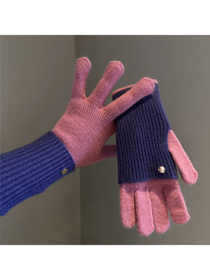 Gloving - Colorblock Ribbed Knit Winter Gloves