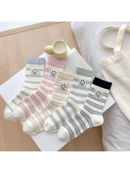 Rufia - Smiley Stripe Patch Casual Crew Socks