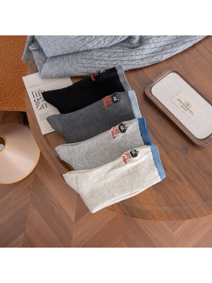 Rufia – Color-Block Cat & Fish Embroidery Socks