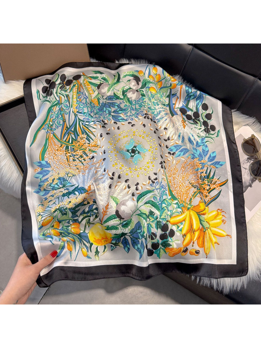 Scarvii - Floral Fruit Illustration Square Scarf