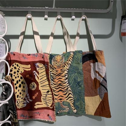 Close-up of Cosbai vintage camping tote bag showing texture and handles