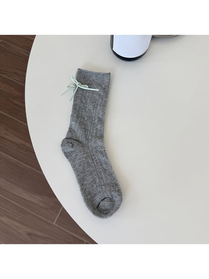 Rufia - Sweet Style Bow Accent Ribbed Crew Socks