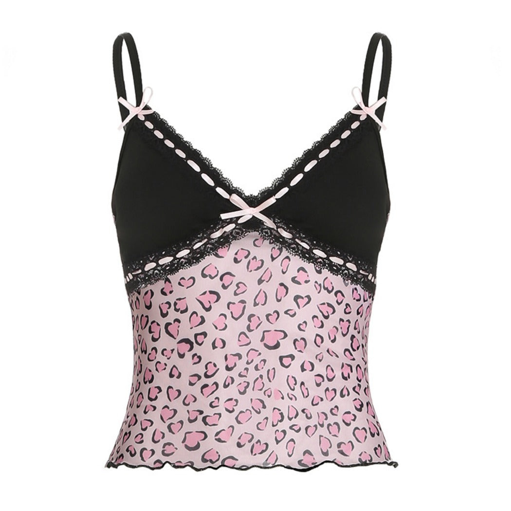 Vesty - Leopard Corset Tank Top with Bow
