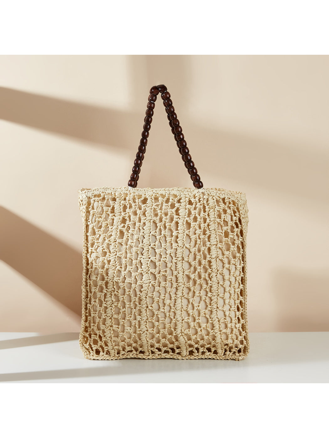 Cosbai - Beaded Handle Straw Tote Bag - image 2