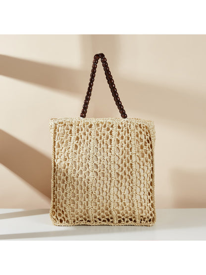Cosbai - Beaded Handle Straw Tote Bag - image 2
