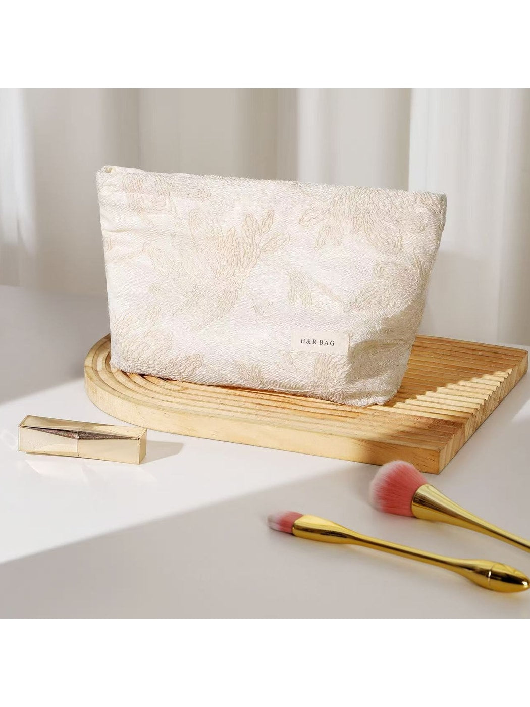 Cosbai - Floral Embossed Clutch Style Makeup Pouch