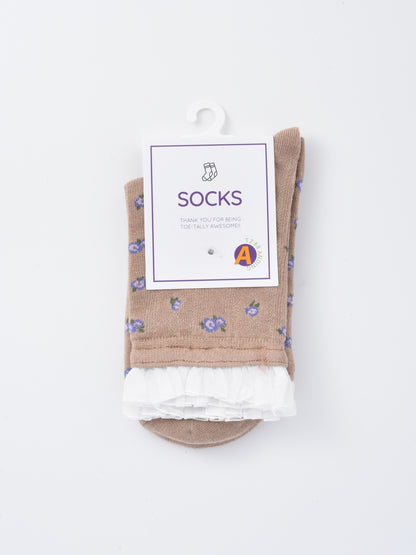 Rufia - Lace Ruffle Floral Knit Crew Socks