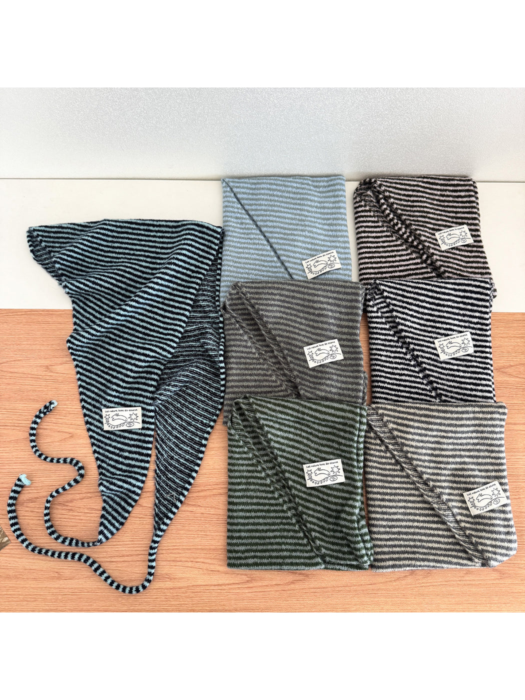 Scarvii - Striped Knit Tie Triangle Scarf