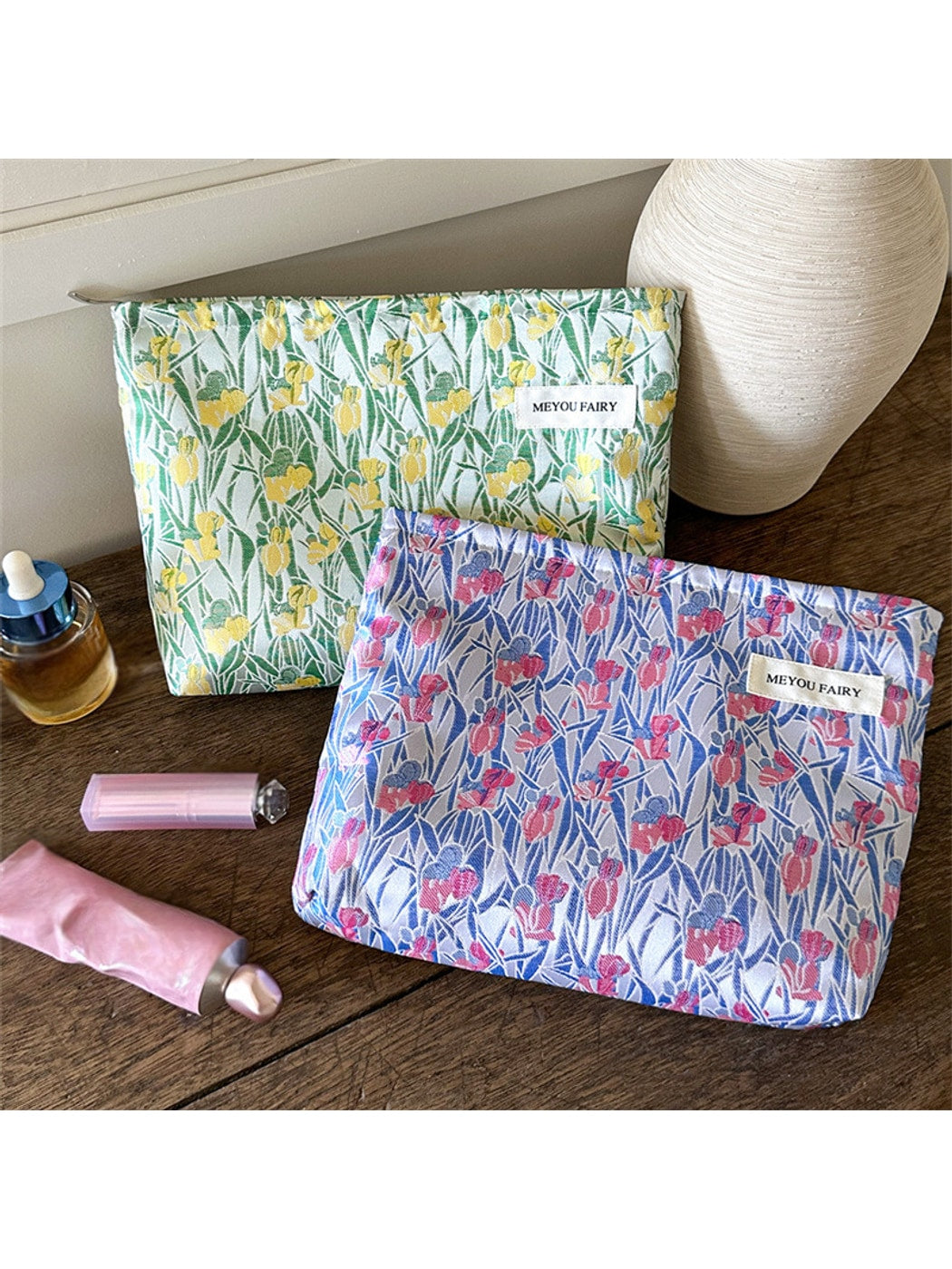 Cosbai - Floral Pattern Cosmetic Organizer Bag