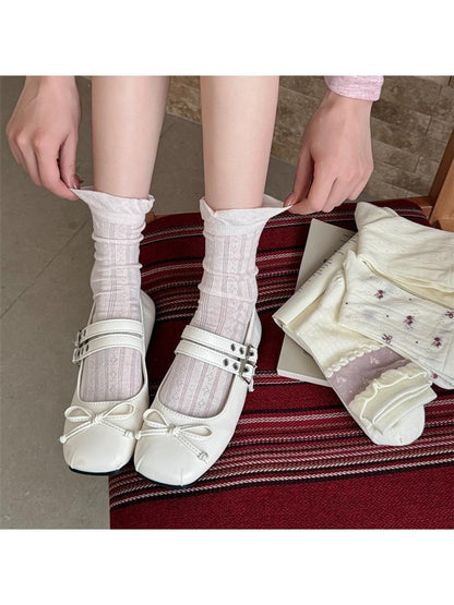 Rufia - Retro Bow Accent Ruffle Crew Socks