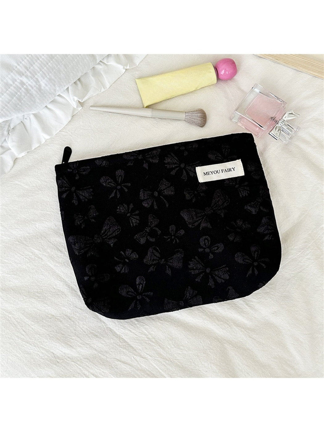 Cosbai - Floral Bow Zipper Cosmetic Organizer Bag