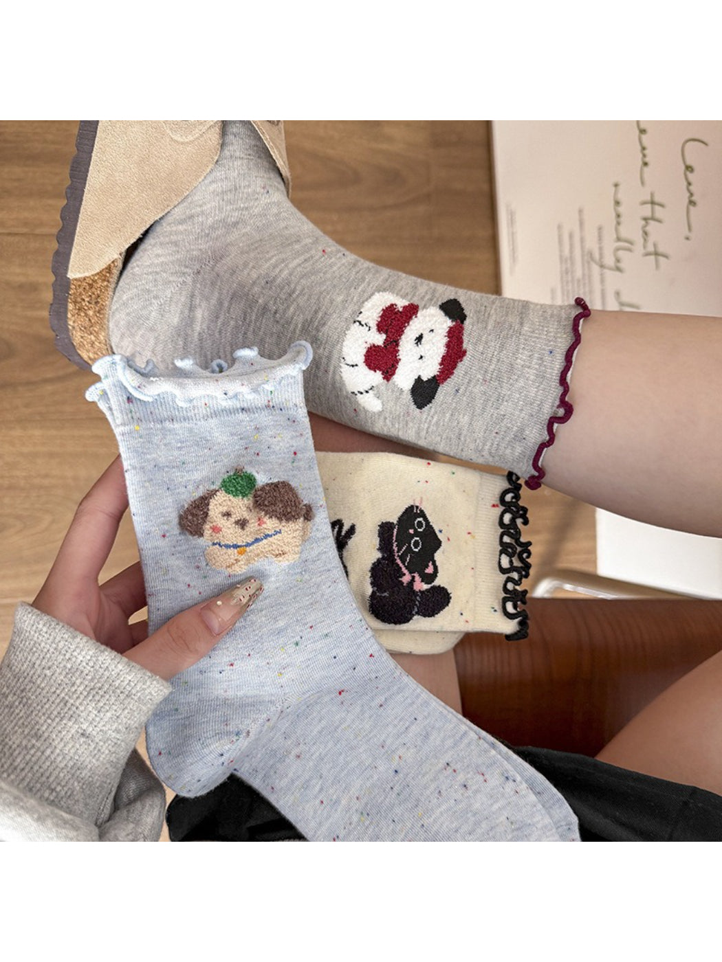 Rufia - Soft Ruffle Animal Motif Crew Socks