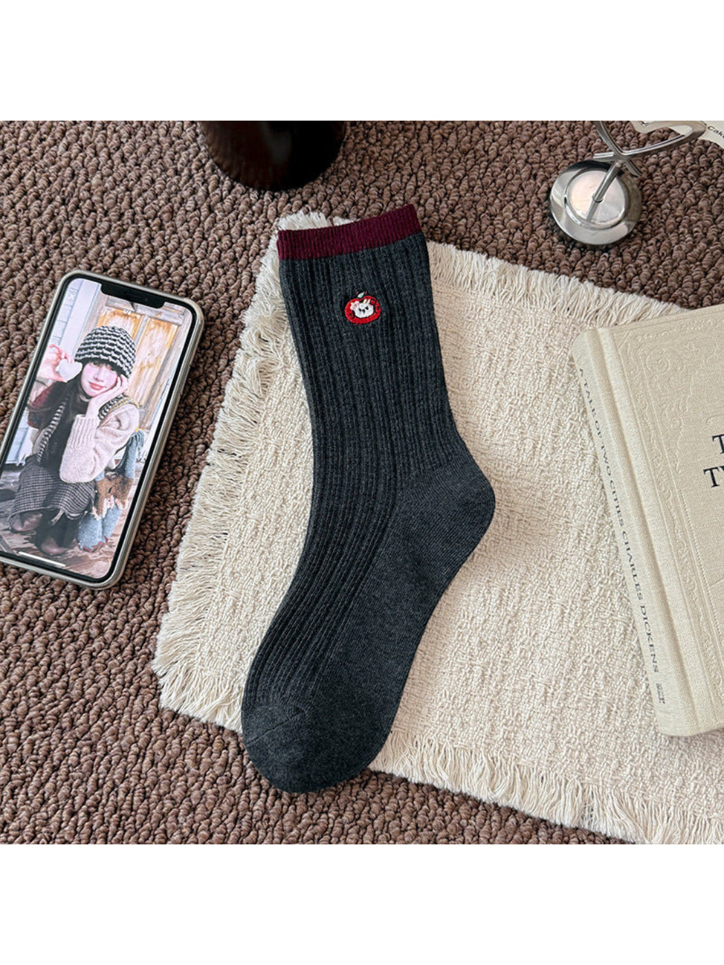 Rufia - Patterned Ribbed Crew Socks