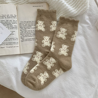 Rufia - Bear Coral Fleece Thickened Winter Socks