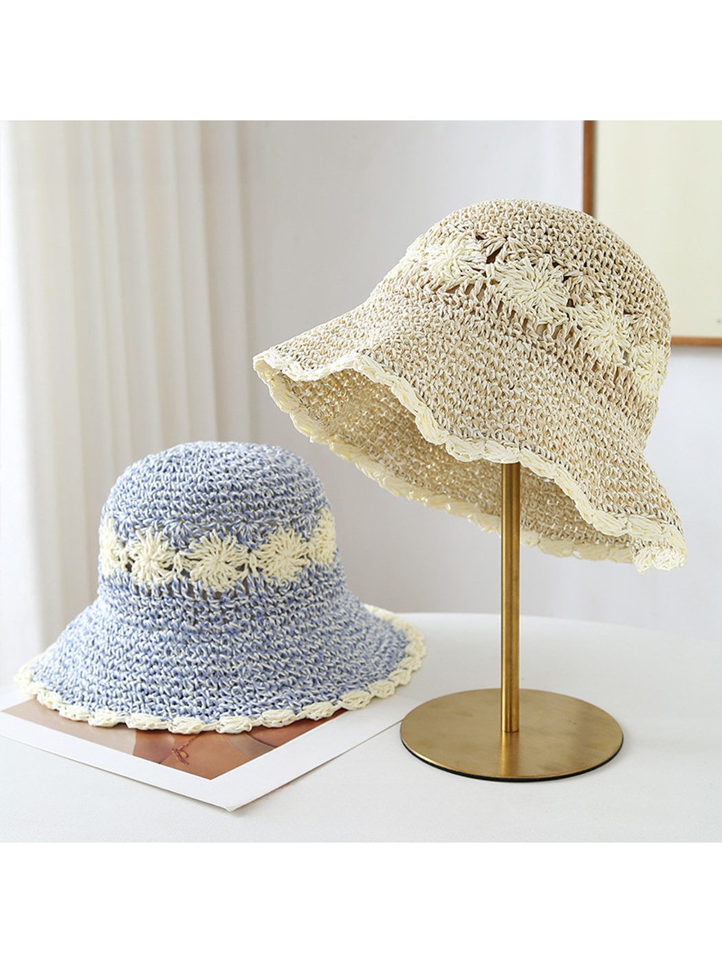 Haila - Women's Floral Openwork Wide Brim Summer Hat