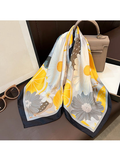 Scarvii - Floral Fruit Print Decorative Square Scarf