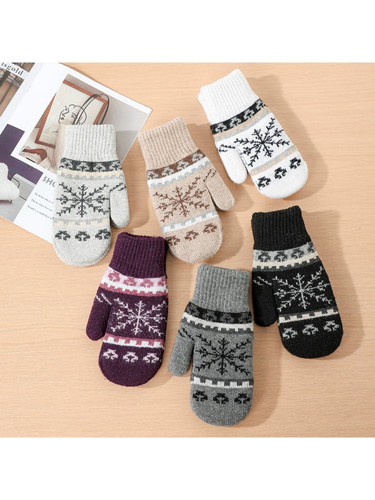 Gloving - Women's Snowflake Jacquard Knit Winter Mittens