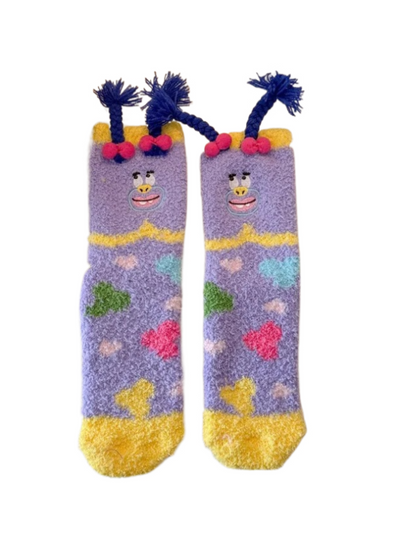 Rufia - Cartoon Face Abstract Fuzzy Crew Socks