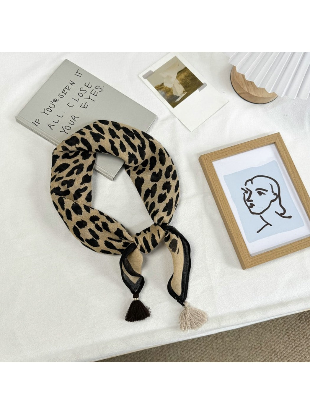 Scarvii - Edgy Printed Tassel Trim Square Scarf