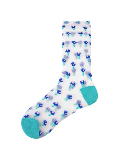 Rufia - Colorful Sheer Floral Stripe Crew Socks