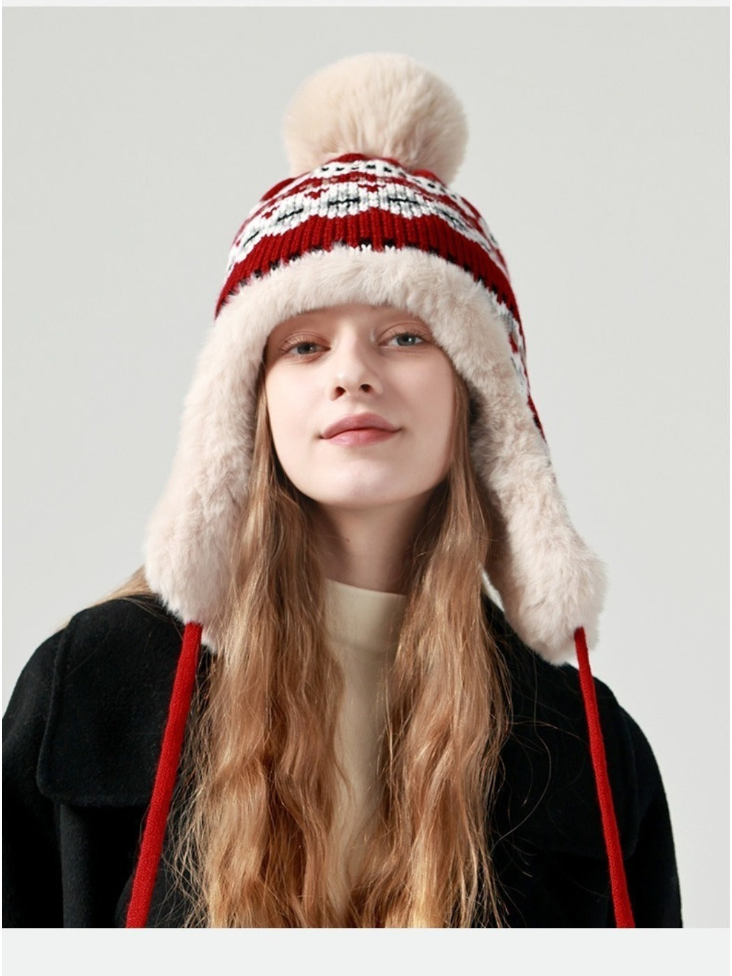 Haila - Jacquard Patterned  Knitted Beanie with Earflaps