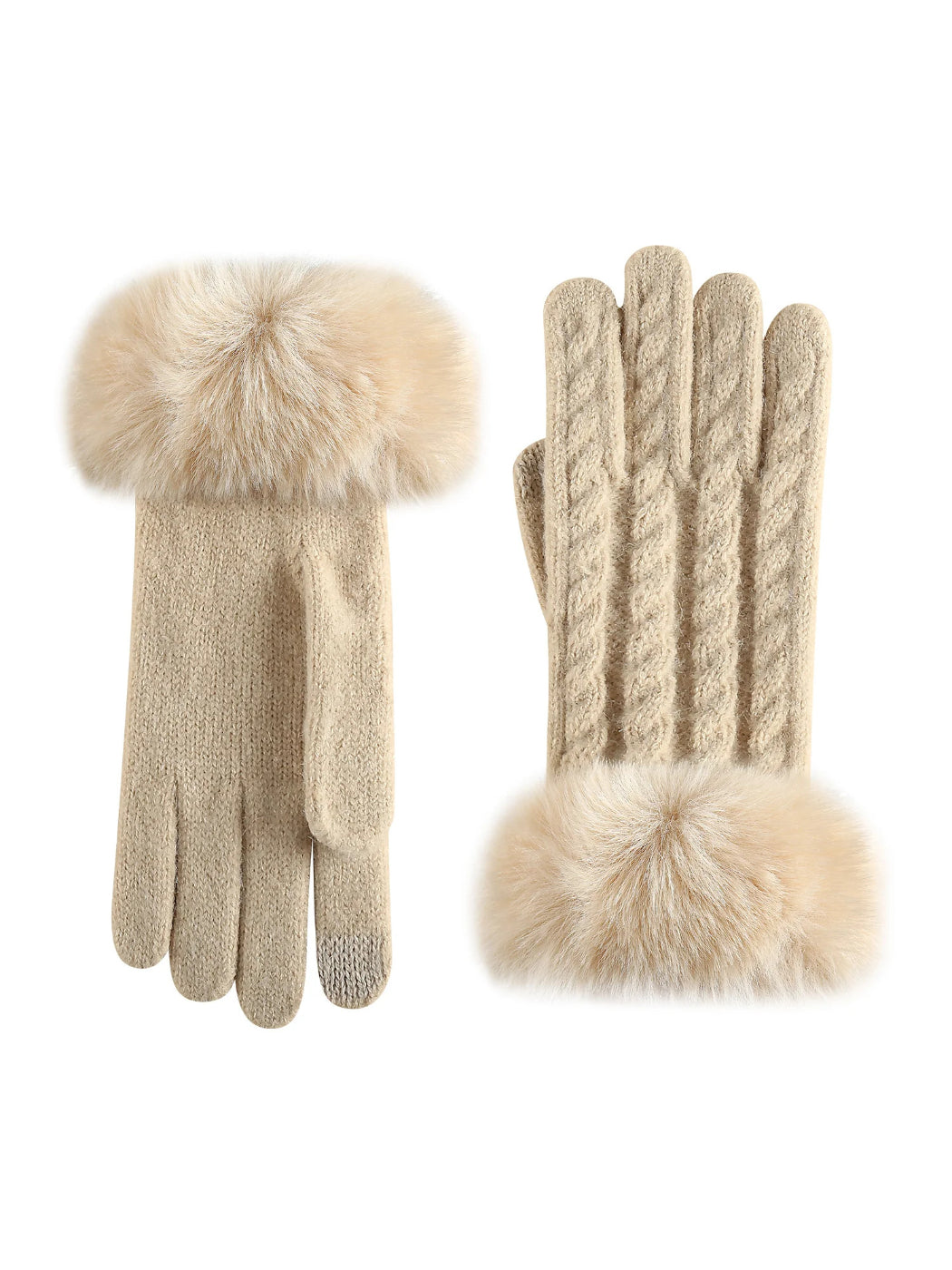 Gloving - Cable Knit Fuzzy-Cuff Gloves