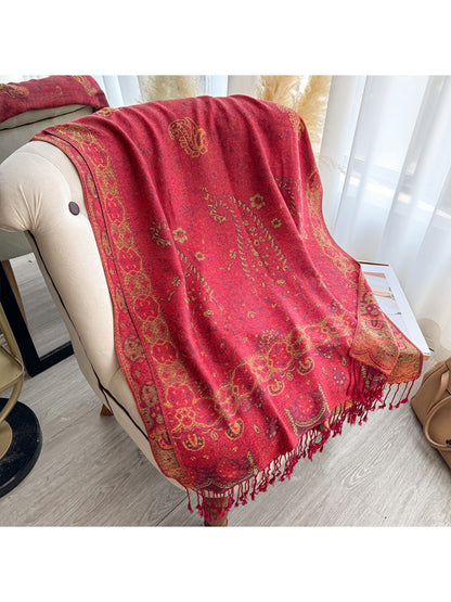 Scarvii - Oversized Paisley Fringe Scarf Shawl